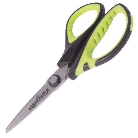Ножницы ЮНЛАНДИЯ "BASIC", 140 мм, ребристые резиновые вставки, черно-салатовые, европодвес, 236990 - Ножницы детские