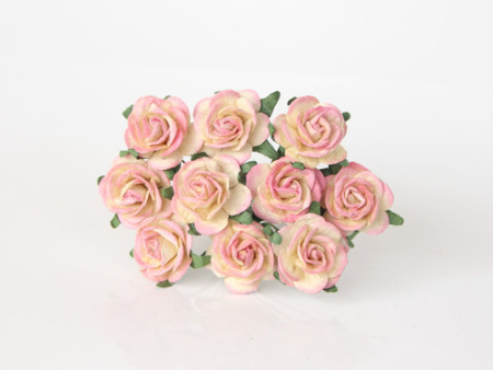 Розы миди 2 см, цвет - желто-розовый, 5 шт