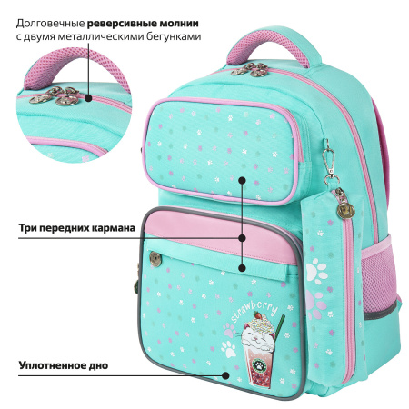 Рюкзак ЮНЛАНДИЯ COMPLETE, с пеналом в комплекте, эрго-спинка, "Yummy cat", 42х29х14 см - Рюкзаки для начальной и средней школы