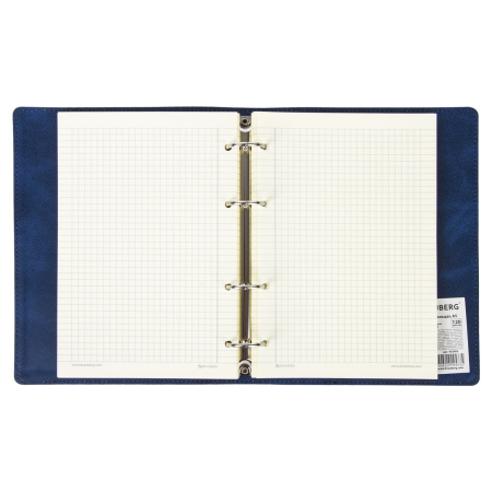 Тетрадь на кольцах А5 (180х220 мм), 120 листов, под кожу, клетка, BRAUBERG "Main", синий, 402005 - Тетради на кольцах и сменные блоки к ним