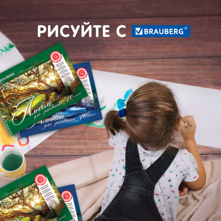 Альбомы для рисования А4 40 л., КОМПЛЕКТ 4 шт., гребень, обложка картон, BRAUBERG, 205х290 мм, "Природа" (2 вида), 880035 - Альбомы и папки для рисования