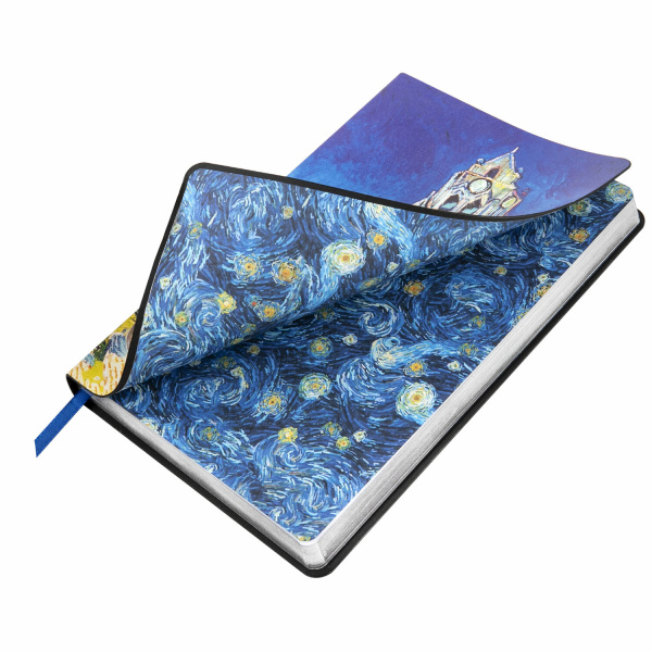 Ежедневник недатированный А5 (138х213 мм), BRAUBERG VISTA, под кожу, гибкий, 136 л., "Van Gogh", 111986 - Ежедневники с покрытием "под кожу и ткань"