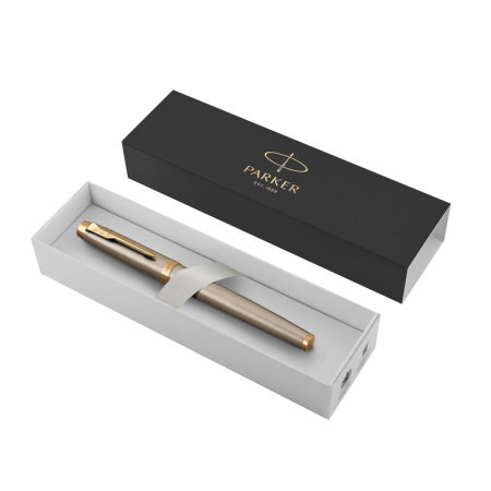 Ручка перьевая PARKER "IM Core Brushed Metal GT", серебристый матовый лак, позолота, синяя, 1931649 - Ручки перьевые подарочные