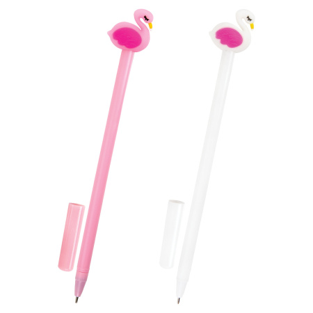 Ручка с топпером шариковая ЮНЛАНДИЯ "Лебедь", корпус ассорти, СИНЯЯ, пишущий узел 0,7 мм, 143801 - Ручки фигурные