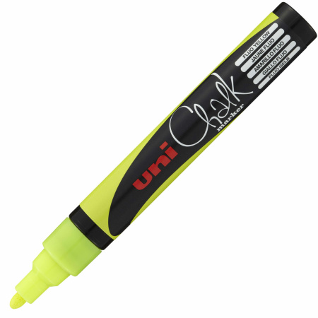 Маркер меловой UNI Chalk, 1,8-2,5 мм, ЖЕЛТЫЙ, влагостираемый, для гладких поверхностей, PWE-5MF.YELLOW, PWE-5M F.YELLOW - Маркеры меловые
