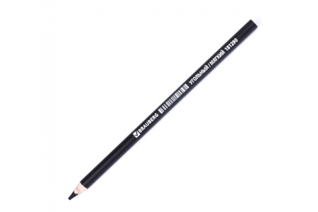 Карандаш (1 штука) угольный BRAUBERG ART CLASSIC, СРЕДНИЙ, круглый, корпус черный, заточенный, 181291