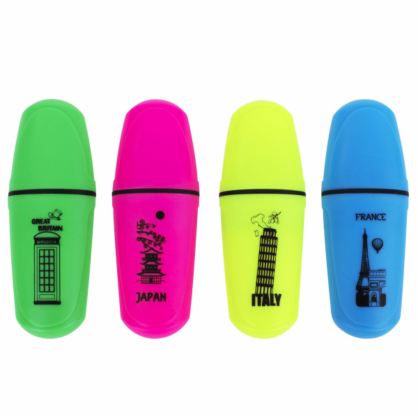 Текстовыделитель мини BRAUBERG "NEON Mini", АССОРТИ В ПЛАСТИКОВОЙ БАНКЕ, линия 1-5 мм, 152431 - Текстовыделители