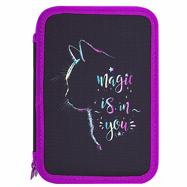 Пенал BRAUBERG, 2 отделения, полиэстер, 21х14 см, "Magic Cat", 271542 - Пеналы каркасные