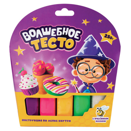 Набор для лепки "Волшебное тесто" 250 г, 5 цветов, ВОЛШЕБНЫЙ МИР, VT013