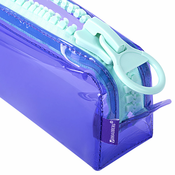 Пенал BRAUBERG с объемной "тракторной" молнией, 1 отделение, ПВХ, 22х8х6,5 см, "Contrast mint", 271565 - Пеналы мягкие