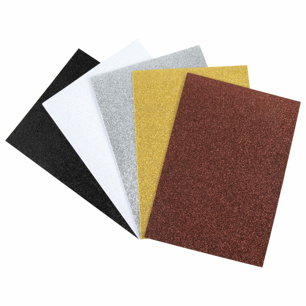 Пористая резина/фоамиран А4, 2 мм, ОСТРОВ СОКРОВИЩ, 5 листов, 5 цветов, металлик, блестки, САМОКЛЕЯЩАЯСЯ, 662776 - Цветная пористая резина и пластик