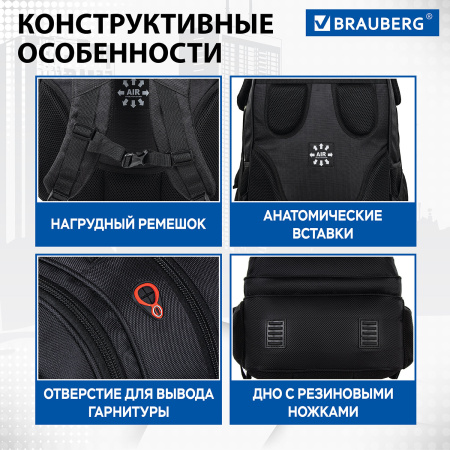 Рюкзак BRAUBERG "Flagman", размер 46х35х25 см, 35 л, ткань, черно-красный, 224454 - Рюкзаки с отделением для ноутбука