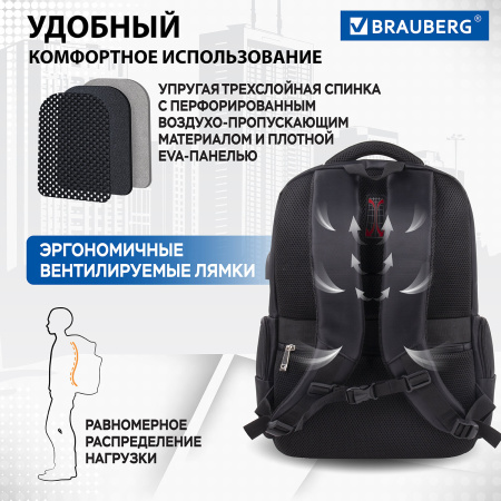 Рюкзак BRAUBERG FUNCTIONAL универсальный с отделением для ноутбука, USB-порт, "Leader", 45х32х17 см, 270799 - Рюкзаки с отделением для ноутбука