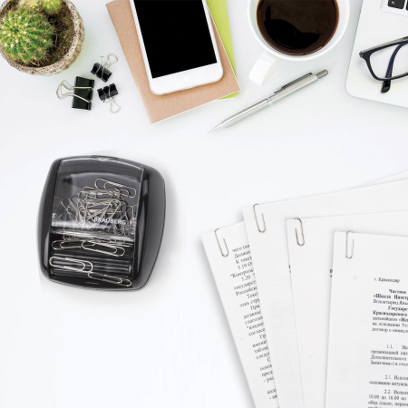 Скрепочница магнитная BRAUBERG с 30 скрепками, роликовый механизм подачи, черная, 225188 - Диспенсеры для скрепок