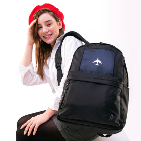 Рюкзак BRAUBERG FASHION CITY универсальный, карман-антивор, "Airplane", черный, 44х31х16 см, 271675 - Рюкзаки городские для старшеклассников и студентов