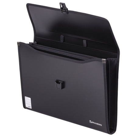 Папка-портфель пластиковая BRAUBERG ПРЕЗИДЕНТ А4 (390х260х40 мм), 3 отделения, черная, РОССИЯ, 226022 - Портфели пластиковые