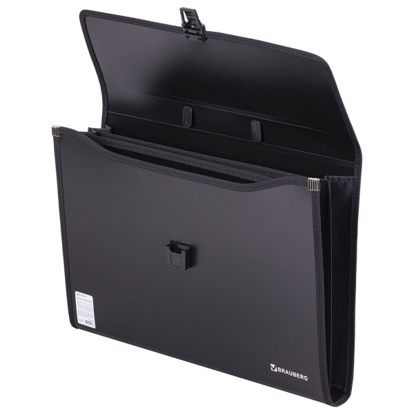 Папка-портфель пластиковая BRAUBERG ПРЕЗИДЕНТ А4 (390х260х40 мм), 3 отделения, черная, РОССИЯ, 226022 - Портфели пластиковые