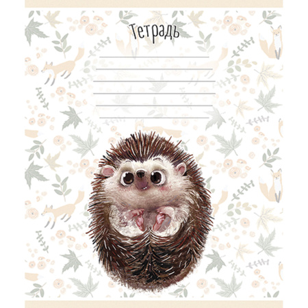 Тетрадь 12 л., ПЗБМ, клетка, конгревное тиснение, "Ёжик" (5 видов), 019852 - Тетради 12-24 листов