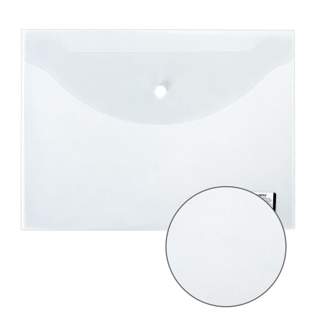 Папка-конверт с кнопкой BRAUBERG, А4, до 100 листов, прозрачная, 0,15 мм, 221638 - Папки-конверты с кнопкой