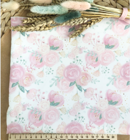 Ткань для рукоделия "Розовые цветы" 30*80 см. 100% хлопок, плотность 140 г/м2