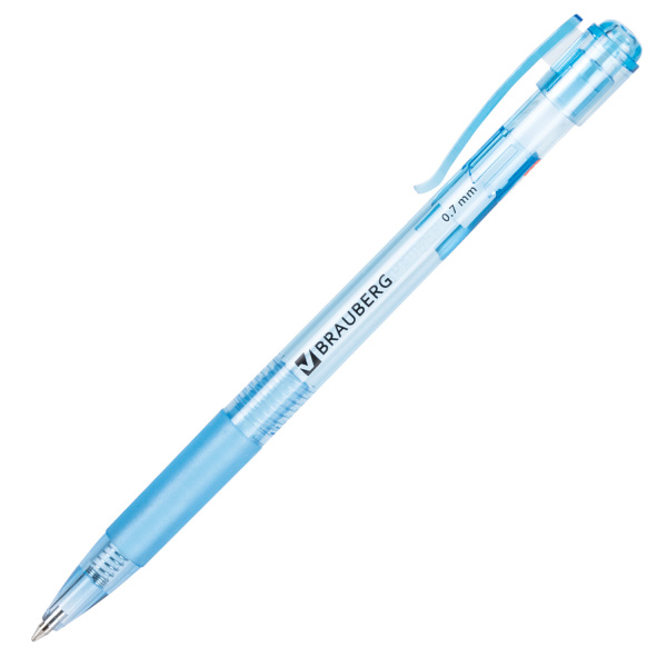Ручка шариковая автоматическая с грипом BRAUBERG "Patrol", СИНЯЯ, корпус ассорти, узел 0,7 мм, линия письма 0,35 мм, 140582 - Ручки шариковые автоматические