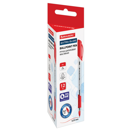 Ручка шариковая масляная BRAUBERG "Extra Glide GT", КРАСНАЯ, трехгранная, узел 0,7 мм, линия письма 0,35 мм, 142920 - Ручки шариковые неавтоматические