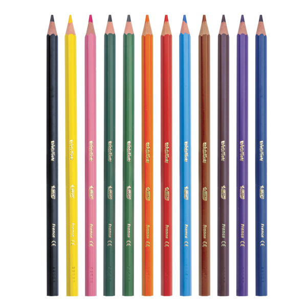 Карандаши цветные BIC "Kids ECOlutions Evolution", 12 ЦВЕТОВ, пластиковые, европодвес, 82902914 - Карандаши цветные