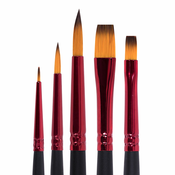 Кисти BRAUBERG PREMIUM, набор 5 шт. (синтетика, круглая № 1, 3, 5, плоская № 5, 8), блистер, 201024 - Кисти для рисования