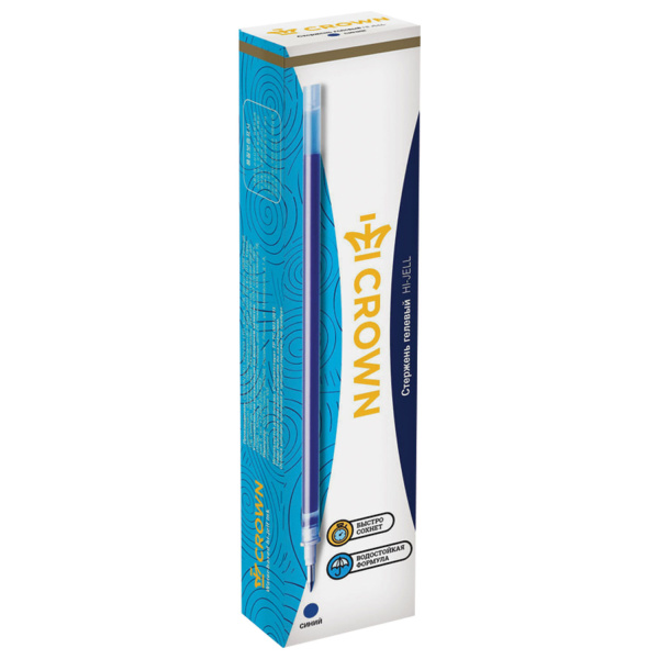 Стержень гелевый CROWN "Hi-Jell", 138 мм, СИНИЙ, 0,8 мм, линия письма 0,5 мм, HJR-200 - Стержни для ручек гелевых