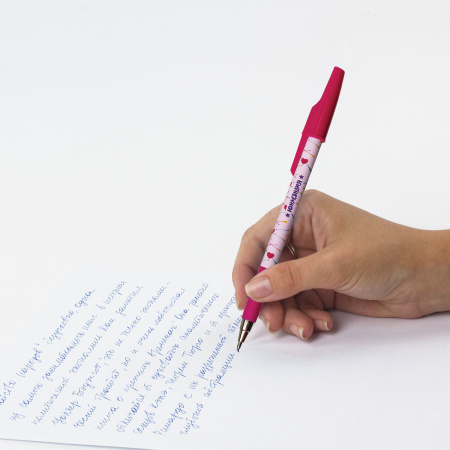 Ручка шариковая ЮНЛАНДИЯ "HEARTS", синяя, SOFT TOUCH покрытие, узел 0,7 мм, линия письма 0,35 мм, 143729 - Ручки шариковые неавтоматические