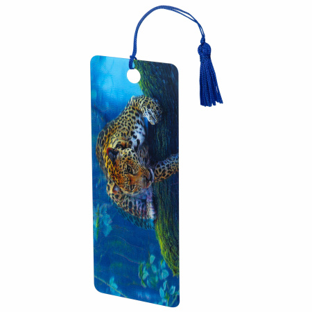 Закладка для книг 3D, BRAUBERG, объемная, "Леопард", с декоративным шнурком-завязкой, 125766 - Закладки для книг
