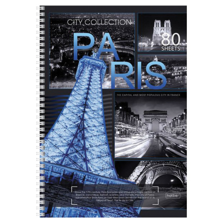 Тетрадь А4, 80 л., HATBER, спираль, клетка, выборочный лак, "CITY COLLECTION" ("ГОРОДА") (4 вида), 80Т4вмB1сп, T51177 - Тетради формата А4