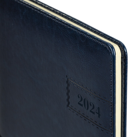 Еженедельник датированный 2024 БОЛЬШОЙ ФОРМАТ 210х297 мм А4, BRAUBERG "Imperial", под кожу, синий, 115010 - Еженедельники