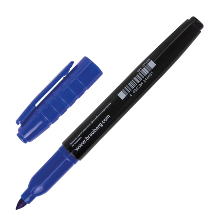 Маркер перманентный BRAUBERG, СИНИЙ, круглый наконечник, 1,5-3 мм, 151630 - Маркеры перманентные