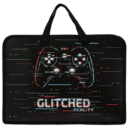 Папка на молнии с ручками ЮНЛАНДИЯ А4, 1 отделение, пластик, ширина 40 мм, "Glitched", 270948 - Папки-сумки с ручками