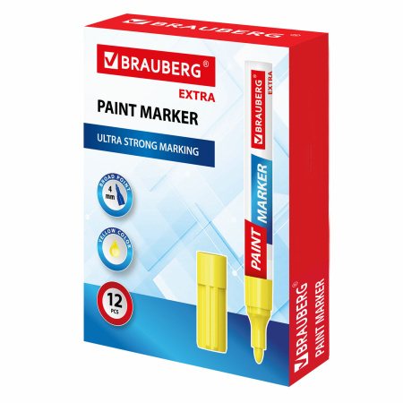 Маркер-краска лаковый EXTRA (paint marker) 4 мм, ЖЕЛТЫЙ, УСИЛЕННАЯ НИТРО-ОСНОВА, BRAUBERG, 151984 - Маркеры-краски лаковые