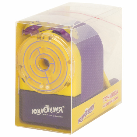 Точилка механическая ЮНЛАНДИЯ "Лабиринт", для чернографитных и цветных карандашей, крепление к столу, корпус фиолетовый, 228478 - Точилки механические