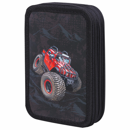 Пенал ПИФАГОР, 3 отделения, ламинированный картон, 19х11 см, "Big Wheels", 271548