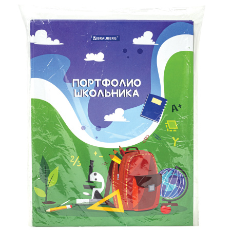 Папка-портфолио школьника/дошкольника "ШКОЛЬНАЯ ИСТОРИЯ", 4 кольца, обложка твёрдая матовая, BRAUBERG, 115241 - Портфолио