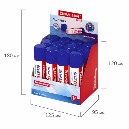 Клей-карандаш BRAUBERG SUPER, 36 г, ЮЖНАЯ КОРЕЯ, 229543 - Клей-карандаш