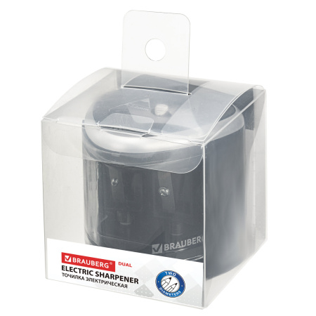 Точилка электрическая BRAUBERG DUAL (для 2 диаметров карандашей!), 4 батарейки АА, черная, 270581 - Точилки электрические