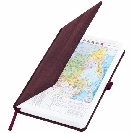 Ежедневник недатированный А5 (138x213 мм) BRAUBERG "Wood", кожзам, резинка, 136 л., бордовый, 111675 - Ежедневники с покрытием "под кожу и ткань"