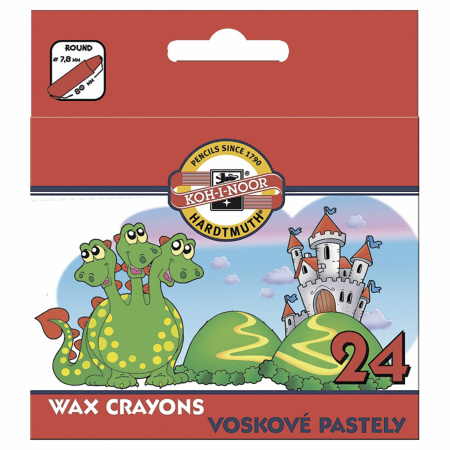 Восковые мелки 24 ЦВЕТА KOH-I-NOOR "Дракончик", картонная упаковка с европодвесом, 8234/24, 8234024005KS