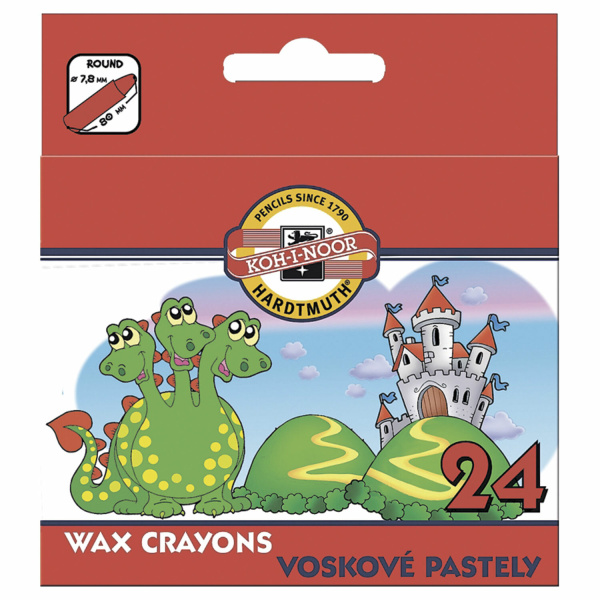 Восковые мелки 24 ЦВЕТА KOH-I-NOOR "Дракончик", картонная упаковка с европодвесом, 8234/24, 8234024005KS