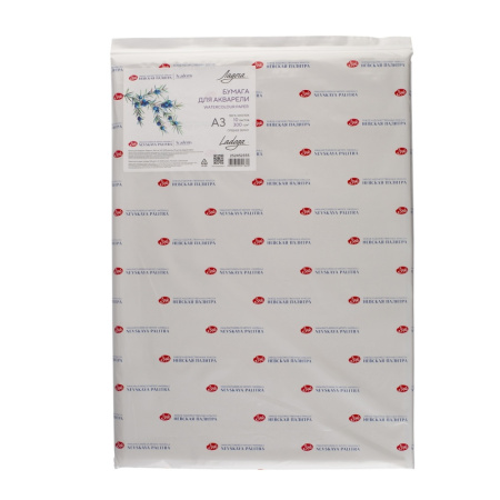Бумага для акварели "Ладога", 300 г/м2, А3, 100% хлопок, 10 листов, среднее зерно