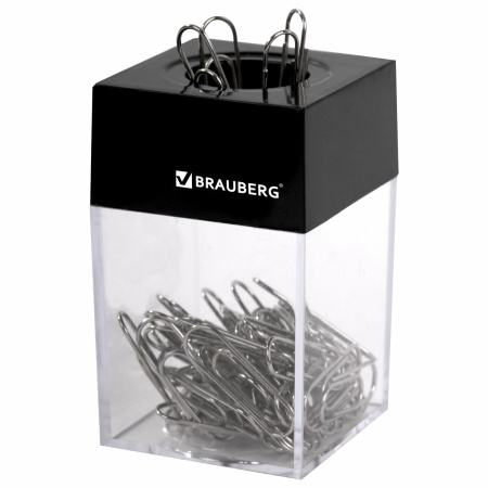 Скрепочница магнитная с 50 никелированными скрепками 28 мм, РОССИЯ, BRAUBERG, 271179 - Диспенсеры для скрепок