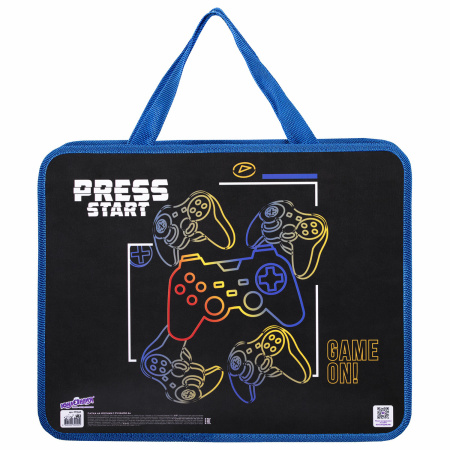 Папка на молнии с ручками ЮНЛАНДИЯ А4, 1 отделение, пластик, ширина 80 мм, "Press Start", 271462 - Папки-сумки с ручками