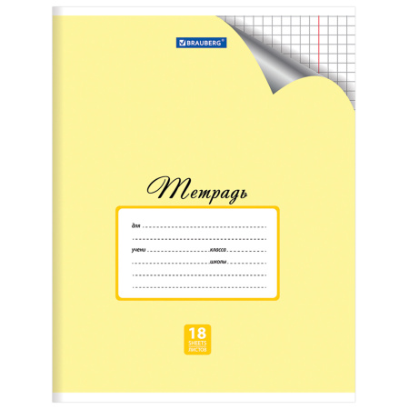 Тетрадь 18 л. BRAUBERG "ЭКО", клетка, обложка плотная мелованная бумага, ПАСТЕЛЬНАЯ С УГОЛКОМ, 402804 - Тетради 12-24 листов