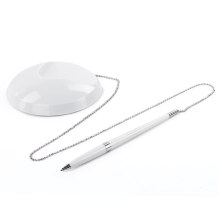 Ручка шариковая настольная BRAUBERG "Стенд-Пен Уайт2", СИНЯЯ, цепочка, корпус белый, линия письма 0,5 мм, 141348 - Ручки шариковые на подставке