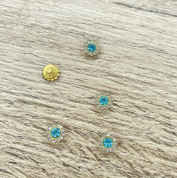 Металлическое украшение в цвете золото с голубым камнем, диаметр 9 мм в наборе 10 шт - Металлические украшения, подвески и шармы